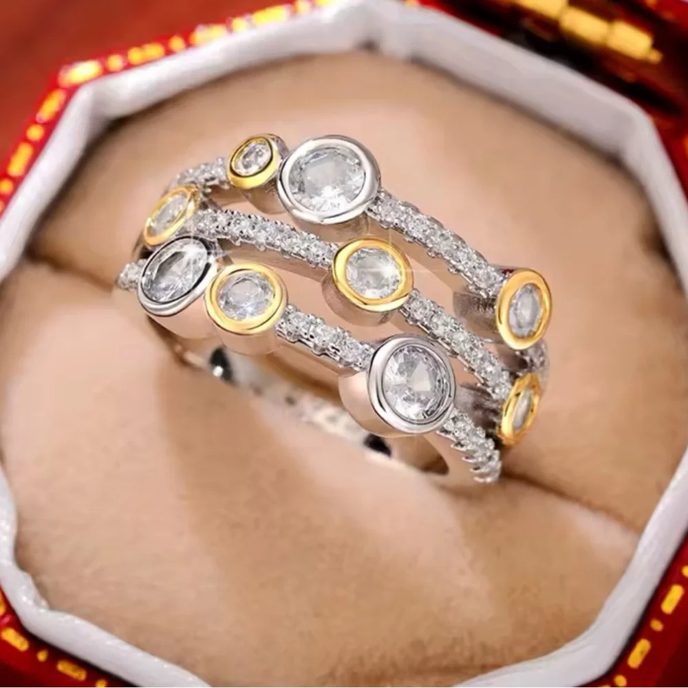 14k 3 Row Station Ring - Picture 4 of 13